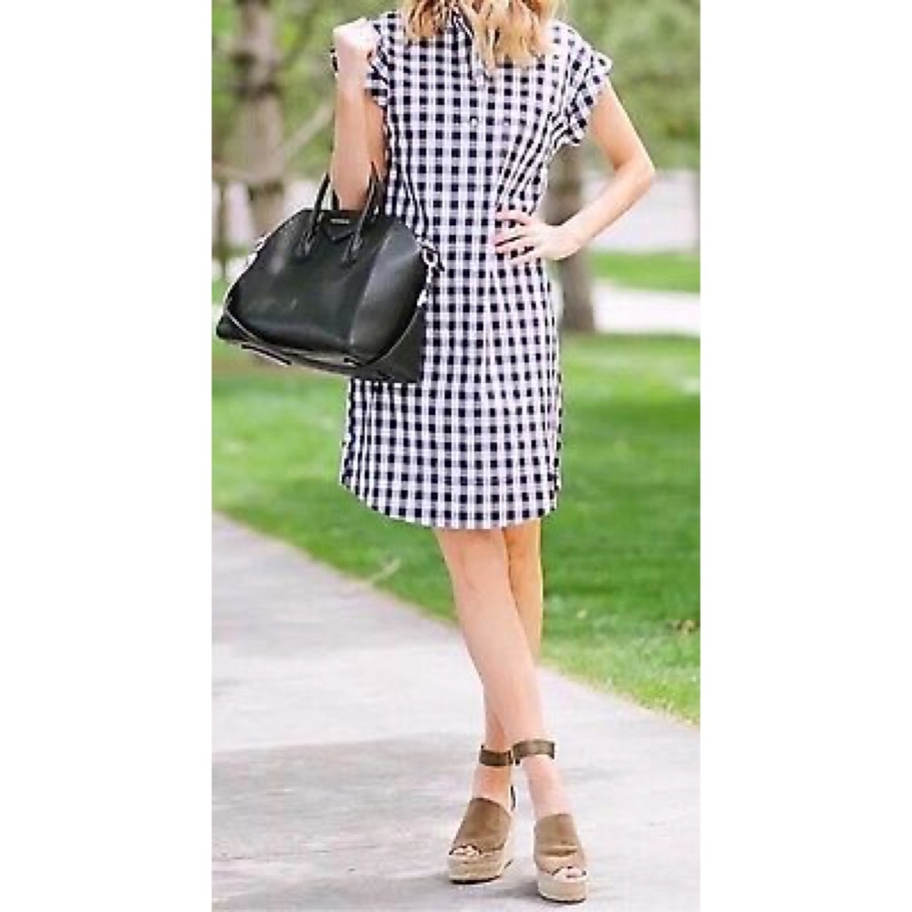 J. CREW GINGHAM SHIRT DRESS SHORT SLEEVES COTTON